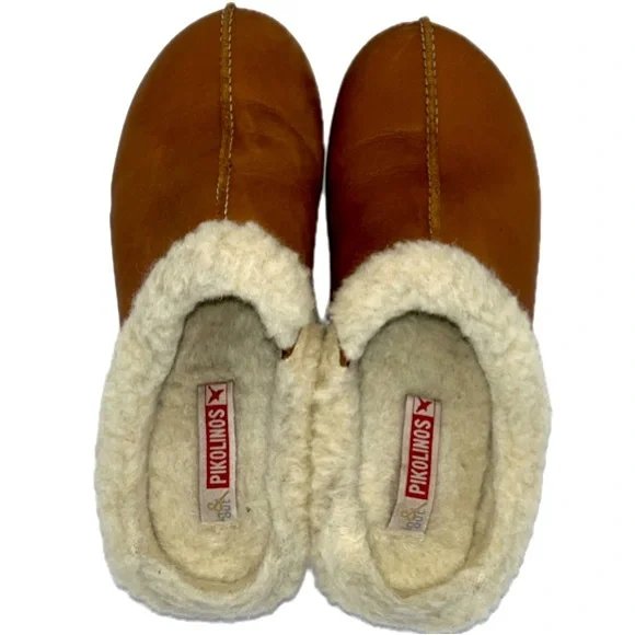 Pikolinos Clog Shoes Size EUR 40 US 9-9.5 Tan Granada Leather Fleece-Lined Fall - Picture 6 of 13